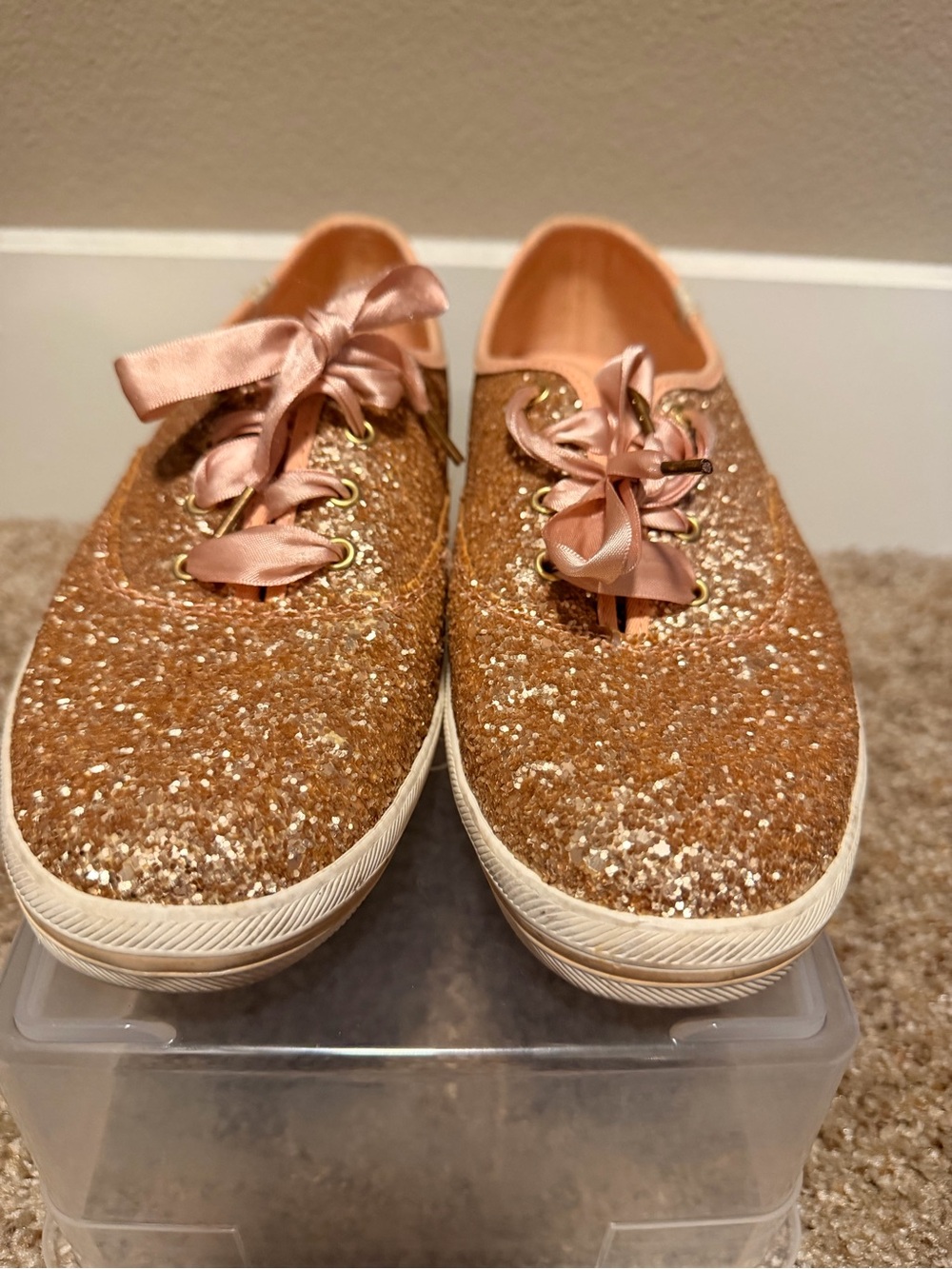 Keds Glitter Lace-Up Sneakers in Rose Gold and Pink - Size 10